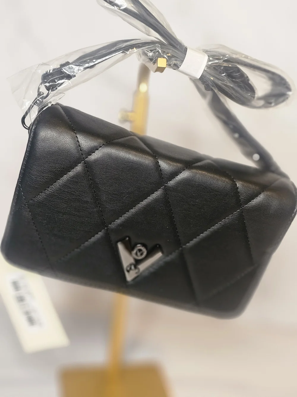 Orlandi Valentino Black Quilted Vegan Leather Crossbody Bag NWT Gunmetal